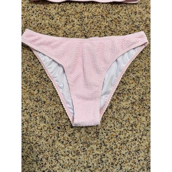 Women's Ribbed Bikini Sets Scoop Neck Cheeky Swimsuit Textured Pink‎ Two Piece M - Picture 5 of 8